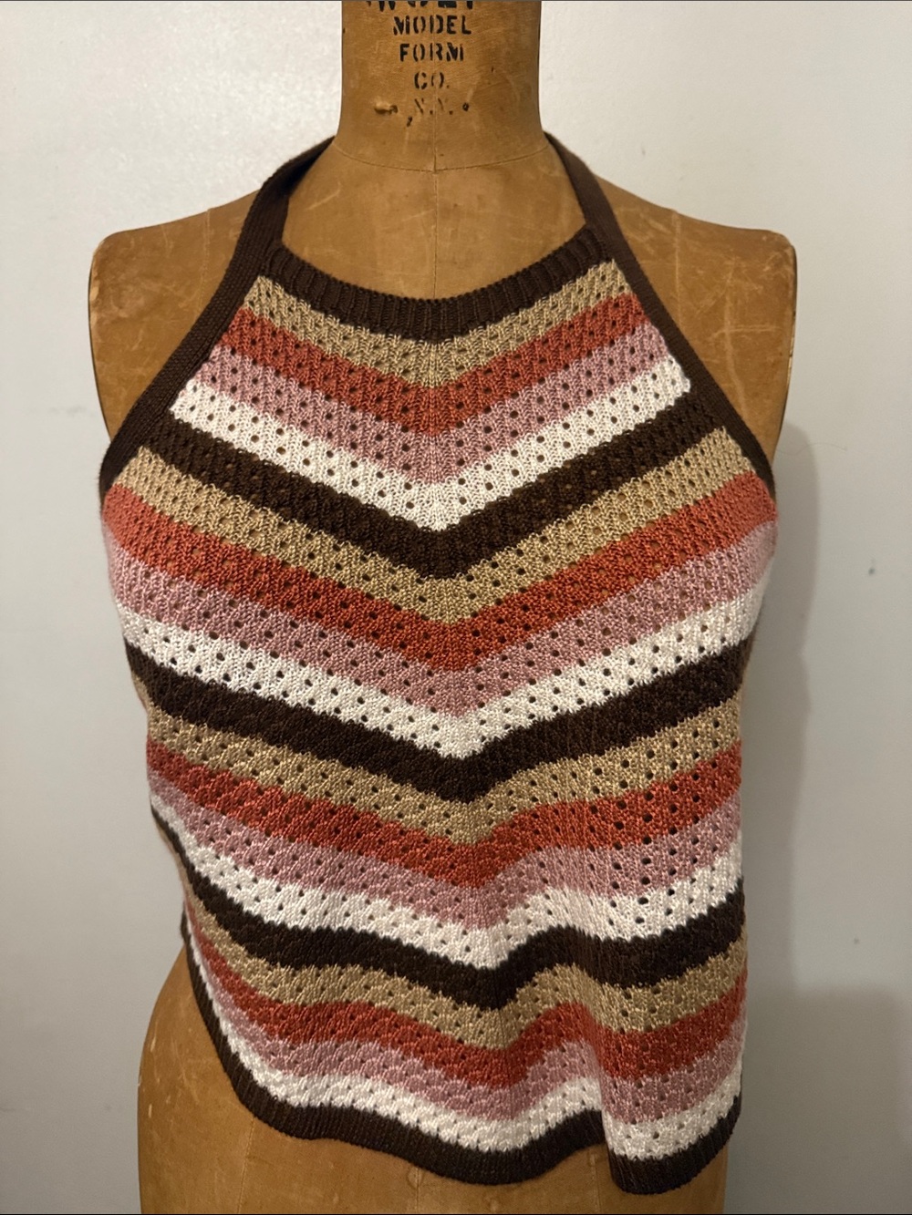 Striped Knit Halter Sweater Tank in Brown, Pink, Cream
